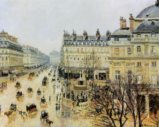 手書き油絵 雨のパリの街並み インテリア 絵画 油彩画 パリ 絵画 額装