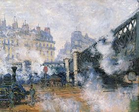 名画復刻 レプリカ　クロード・モネ「サンラザール駅」豪華額縁入り　金属製タイトル 名画復刻 レプリカ クロード・モネ「サンラザール駅」豪華額縁