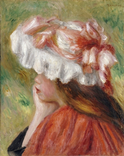絵画/人物画/ルノアール[帽子の女] F10号/油彩(工藝画) / 名画/印象派 ルノアール 絵画 青い帽子の少女 F8号 【複製】【美術印刷