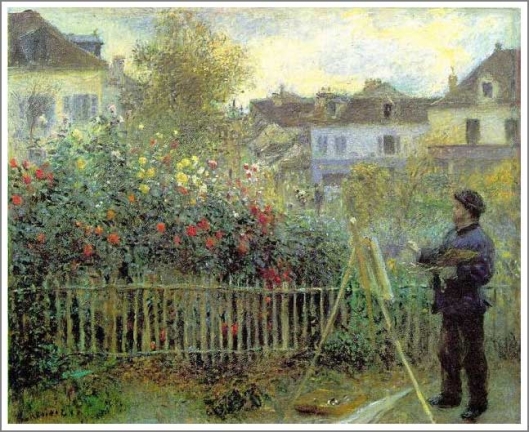 アルジャントゥイユの庭で描いているモネ
