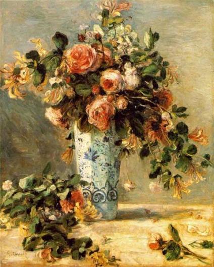 油絵 絵画 マルセルディフ フランス絵画 薔薇 花 花瓶 風景画