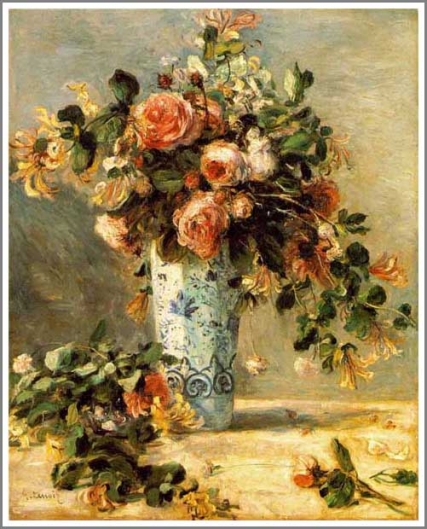 絵画 。原画☆【テーブルの上の花瓶の中のきれいな花、いろいろな色の果物】 絵画 。原画☆【テーブルの上の花瓶の中のきれいな花、いろいろ