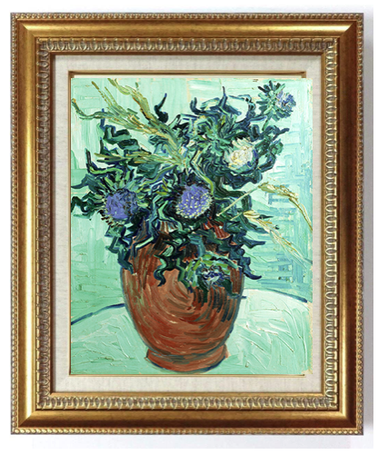 ルノアールの名画を細かい糸でさした刺繍作品　サイズF12 金と緑の豪華な額入り ルノアールの名画を細かい糸でさした刺繍作品 サイズF12 金と緑