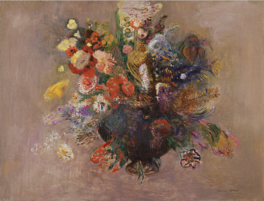 ルドン 花と壺 トッパンレリーフ1967 額装 絵画 花瓶（ピンクの背景