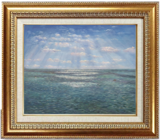 印象派風 油彩画 夕焼けの海 F12