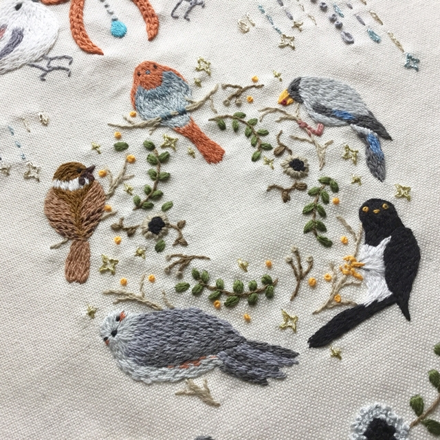 刺繍  鳥と風景画  長羽織