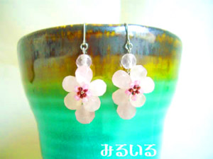 10%OFFは今日までです!ローズクォーツの桜のピアス(イヤリング)ももちろん対象です♪|手作りアクセサリー工房みるいる
