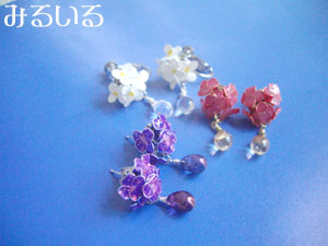 梔子ピアス(イヤリング)&紫陽花ピアス(イヤリング)|手作りアクセサー工房みるいる