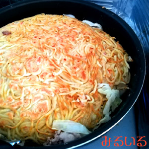 そば入りの超特大お好み焼き|手作りアクセサリー工房みるいる