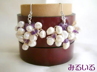 淡水パールとアメジストさざれの紫陽花ピアス(イヤリング)|手作りアクセサリー工房みるいる
