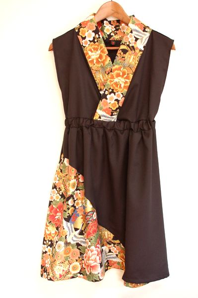 手作り和柄服カシュクールワンピース