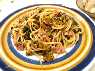 かぶの葉とベーコンの和風パスタ