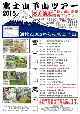 アサギマダラ　花畑　倒木帯　ピクニック　ハイキング　　富士登山　０ｍ　村山　古道　畠堀　西川　卯一　下山ツアー