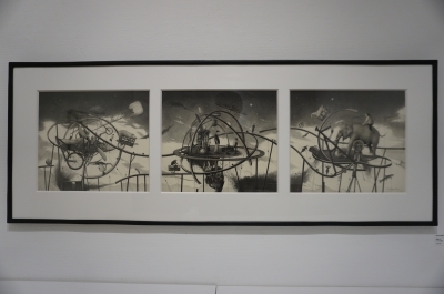 河内良介 「地下工場」 鉛筆画 絵画