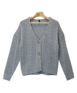 古着　画像　ニットカーディガン　グレー　shuca Lサイズ　Ｖネック　美品　レディース