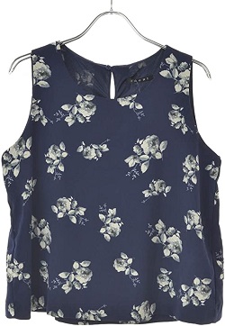 古着 画像 ノースリーブブラウス ネイビー 花柄 INGNI Ｌサイズ レディース 美品