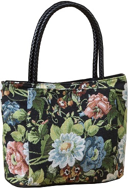 バッグ 画像 手提げ ゴブラン織り 花柄 黒系 中ヨゴレ有