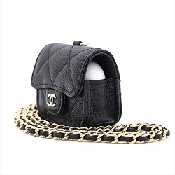 シャネル 画像 airpods proケース マトラッセ キャビアスキン 黒 チェーンショルダー