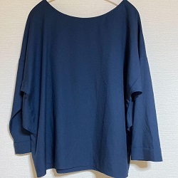 古着 画像 ノーカラーブラウス 長袖 ネイビー DoCLLASE 11号 レディース 美品