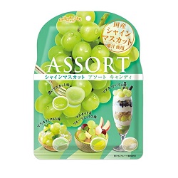 お菓子 画像 シャインマスカットアソートキャンディ 濃いマスカット味 マスカットタルト味 マスカット＆フルーツミックス味 マスカットパフェ味 国産シャインマスカット果汁使用 扇雀飴本舗