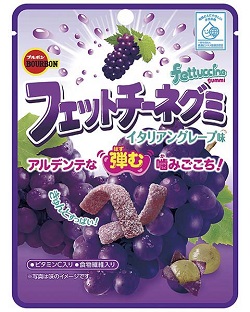 お菓子 画像 フィットチーネグミ イタリアングレープ味 ビタミンC 食物繊維入り アルデンテな弾む噛みごこち ブルボン 一般社会法人健康ビジネス協議会認証 水性印刷