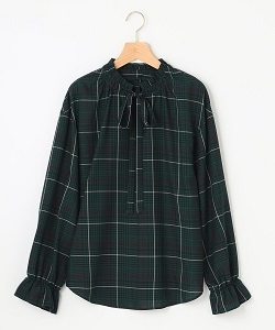 古着 画像 チェックシャツ グリーン系 リボン niko and... Lサイズ レディース 美品
