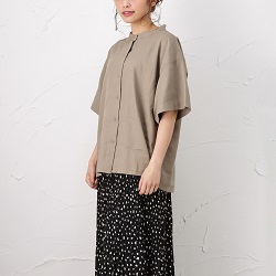 古着 画像 スタンドカラー半袖シャツ ベージュ Mac-House Lサイズ レディース 美品