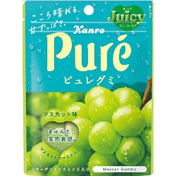 お菓子 画像 ピュレグミ マスカット味 マスカットペースト入り コラーゲン ビタミンＣ入り こころ晴れる甘ずっぱさ カンロ 30％off