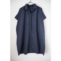 古着 画像 半袖シャツワンピース ネイビー ナチュラルセンス Lサイズ レディース 美品