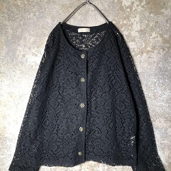 古着 画像 レースカーディガン 黒 LLサイズ レディース 美品