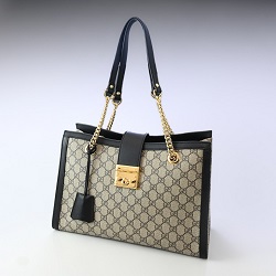 ブランド品 画像 グッチ GUCCI チェーンショルダートートバッグ パドロック スプリームキャンバス 黒