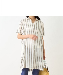 古着 画像 チュニック ストライプ 白ベージュ AMERICAN HOLIC LLサイズ レディース 美品