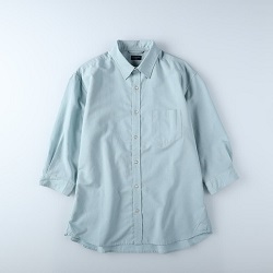 古着 画像 七分袖シャツ ライトブルー 麻混 Beaumont Carr Lサイズ レディース 美品