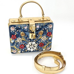 ブランド品 画像 ドルチェアンドガッバーナ Dolce&Gabbana ハンドバッグ 2WAY てんとう虫 フラワーモチーフ ラインストーン ゴールド