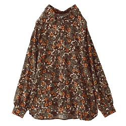 古着 画像 長袖ブラウス 花柄 ブラウン系 レトロ LABEL Lサイズ レディース 美品