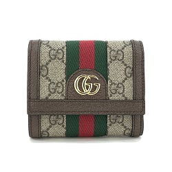 ブランド品 画像 グッチ GUCCI 三つ折り財布 オフィディア GGスプリーム ベージュ エボニー