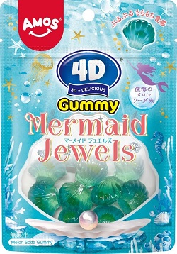お菓子 画像 4Dグミ マーメイドジュエルス 深海のメロンソーダ味 AMOS カンロ 40%off