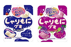 お菓子 画像 しゃりもにグミ ヨーグルト味 ビフィズス菌入り グレープ味 ビタミンC入り しゃりっとパウダー ブルボン 30％off