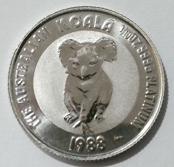 プラチナ製品 画像 Pt999 プラチナ貨 コアラコイン 1/10oz オーストラリア 1988
