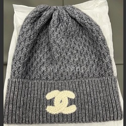 シャネル 画像 ニット帽 リブニット グレー カシミヤ100% ココマーク