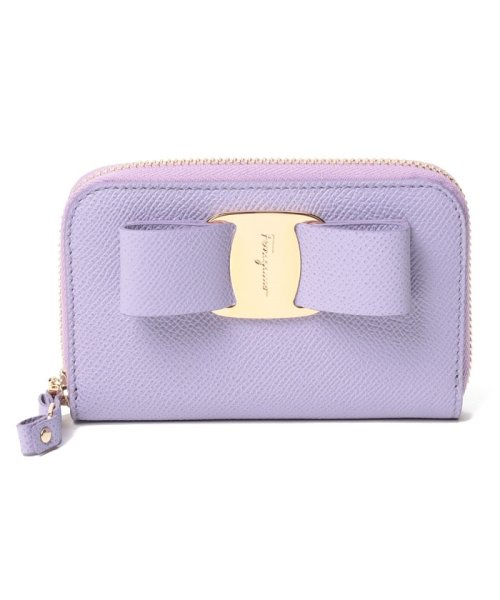 ブランド品 画像 サルヴァトーレフェラガモ Ferragamo コインケース パープル ヴァラリボン ラウンドファスナー