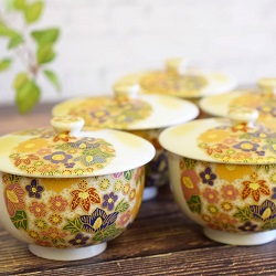 食器 画像 九谷焼 蓋付き湯呑み 5客セット 花柄