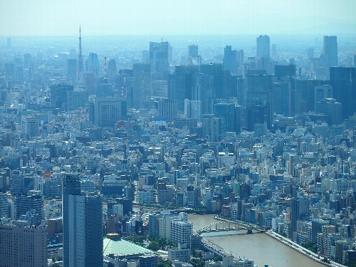 東京スカイツリーからの眺め、隅田川〜東京タワー方面