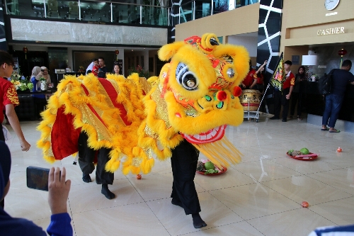 中国正月の獅子舞