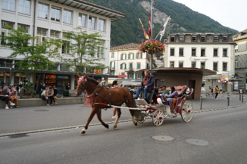 インターラーケン街を闊歩する観光馬車