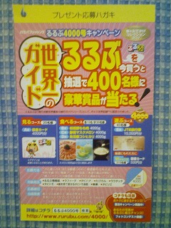 るるぶ4000号キャンペーン 春のおでかけコレクション2011 プレゼント応募ハガキ