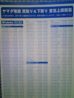 ヤマダ電機 買取り&下取り 査定上限額表