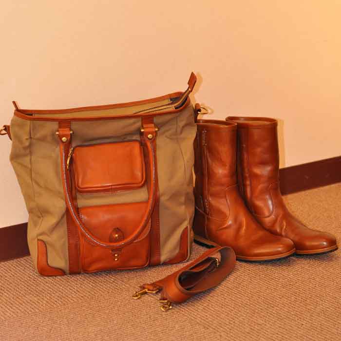 Chausser(ショセ)キャンバス×レザートートバッグ ork x brown | Lin total fashion place blog