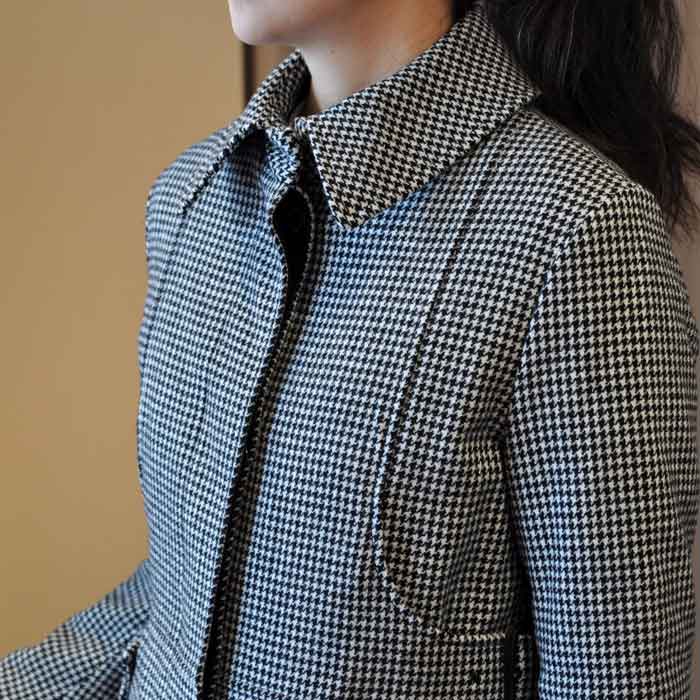 TRADITIONAL WEATHERWEAR千鳥サイドベルトステンカラーコートBLACK