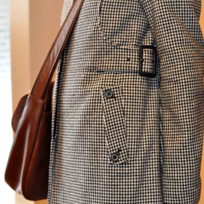 TRADITIONAL WEATHERWEAR千鳥サイドベルトステンカラーコートBLACK